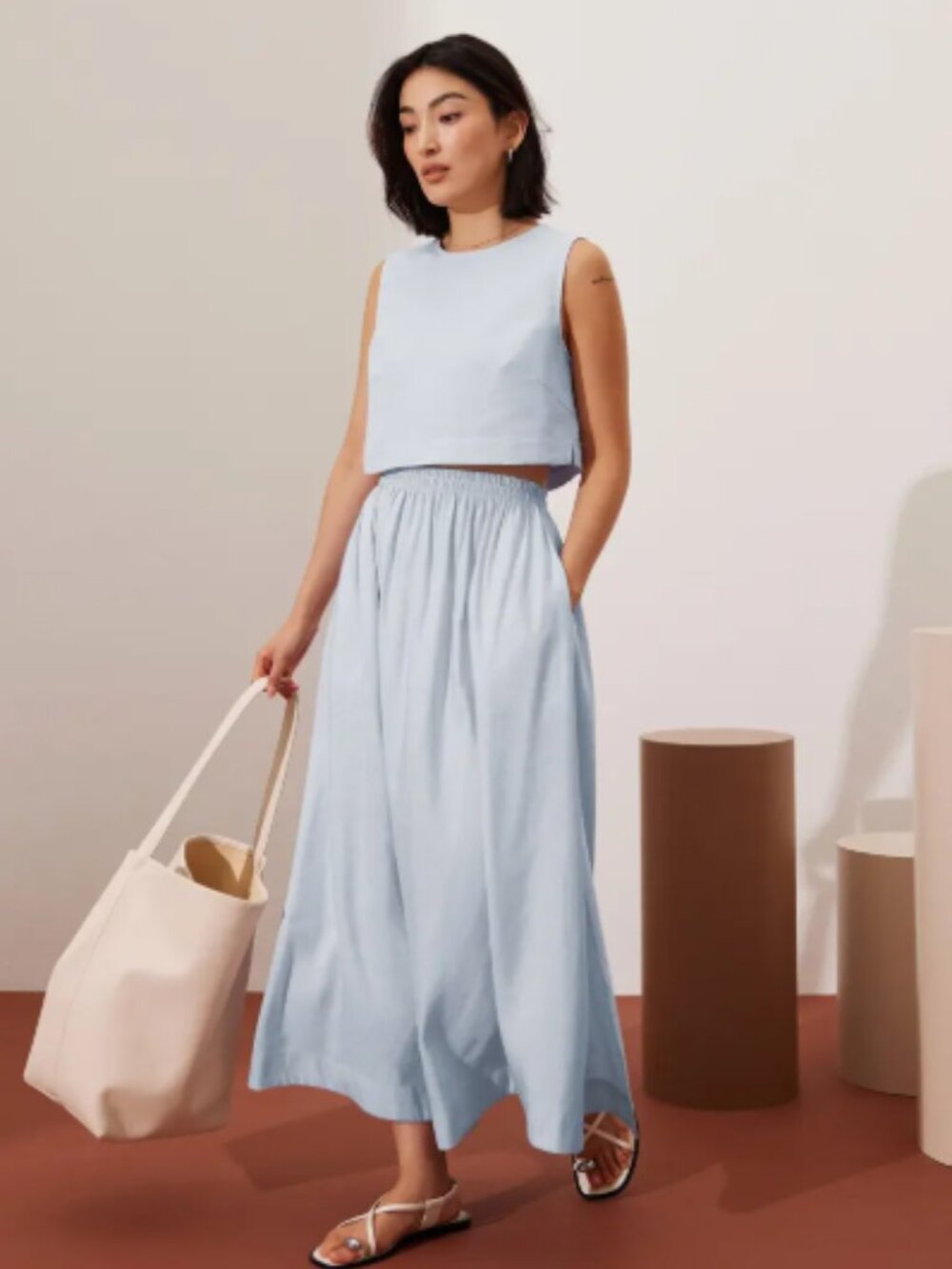 LOVE BONITO Rei Elastic Linen A-line Maxi Skirt, Small